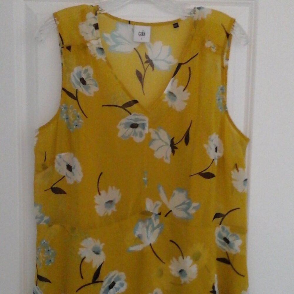CABI LARGE SIMONE DAZZLE 3782 CAMI LINED FLORAL PEPLUM BLOUSE YELLOW